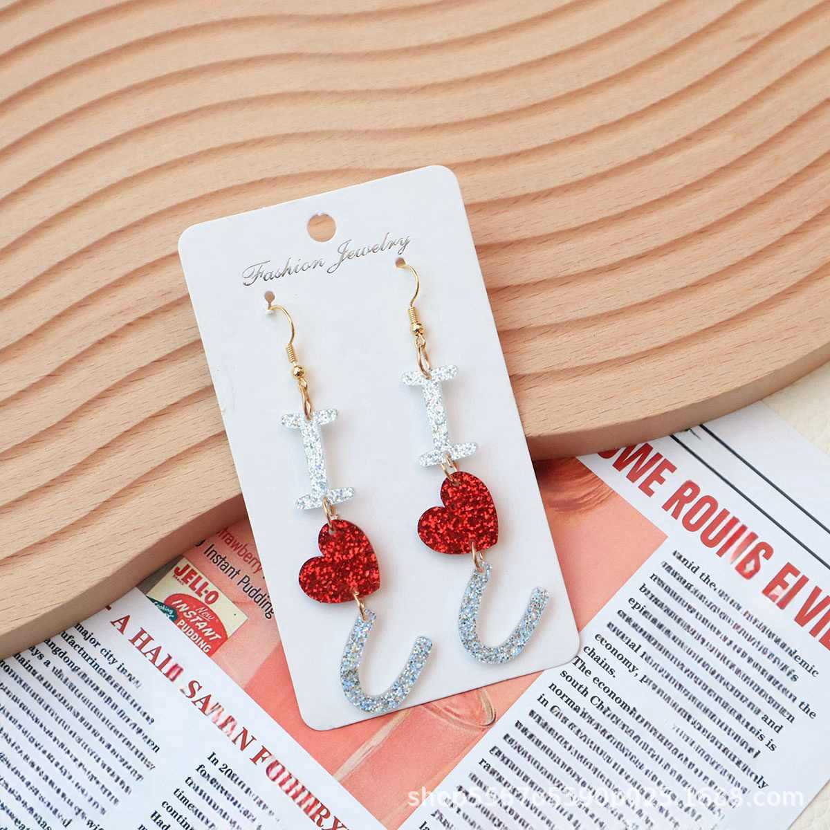 Wholesale Jewelry Personality Popular Glitter Letter Love Love Women's Ear Hook Acrylic Cut Eardrop